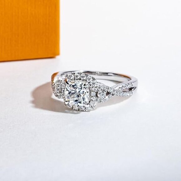 1.434cttw Cushion Cut Moissanite D Color VVS1 Clarity 925 Silver Wedding Ring - Picture 6 of 6